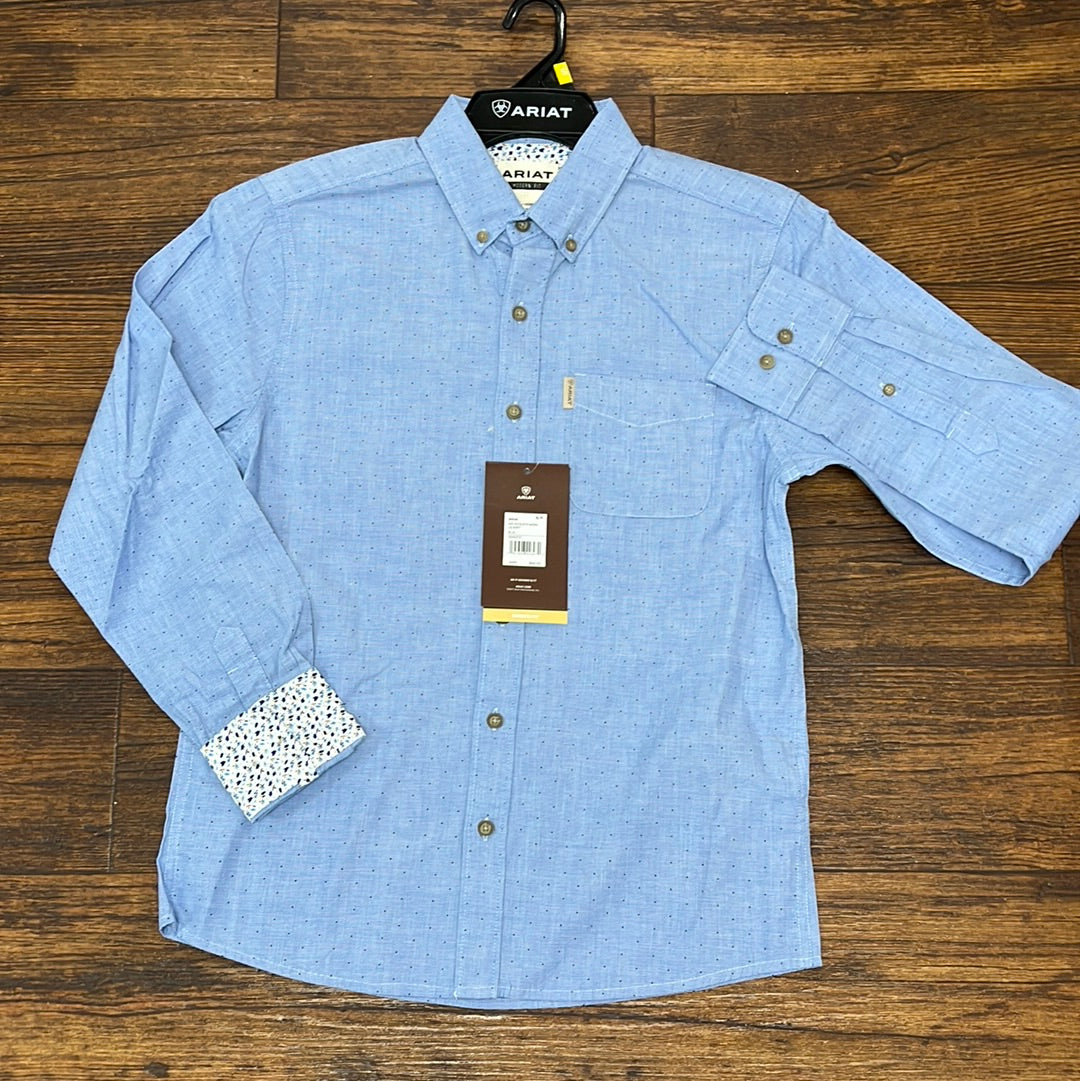 Mens shirt Ariat blue dot button up ls