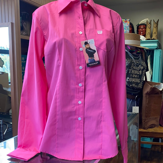 Womens shirt Cinch Hot pink button up